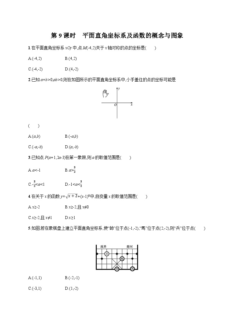 初中数学中考一轮复习第3章函数及其图象第9课时平面直角坐标系及函数的概念与图象中考演练(含答案)01