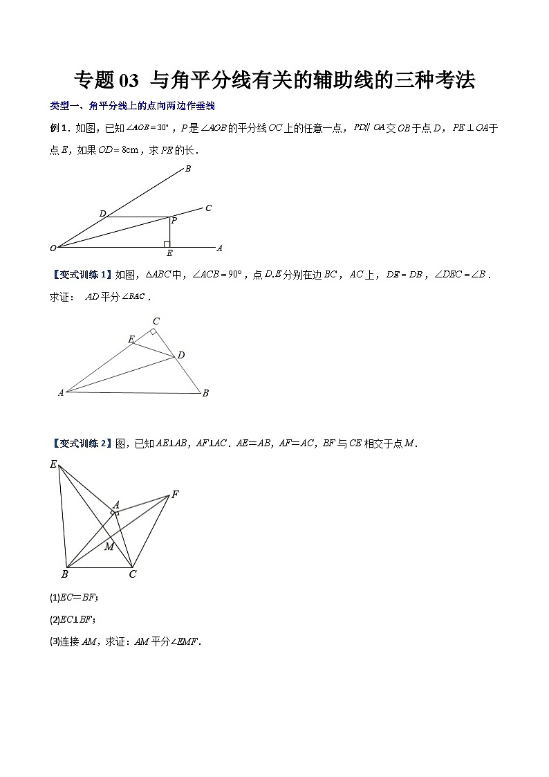 人教版八年级数学上册同步精品压轴题专题03与角平分线有关的辅助线的三种考法(学生版+解析)01