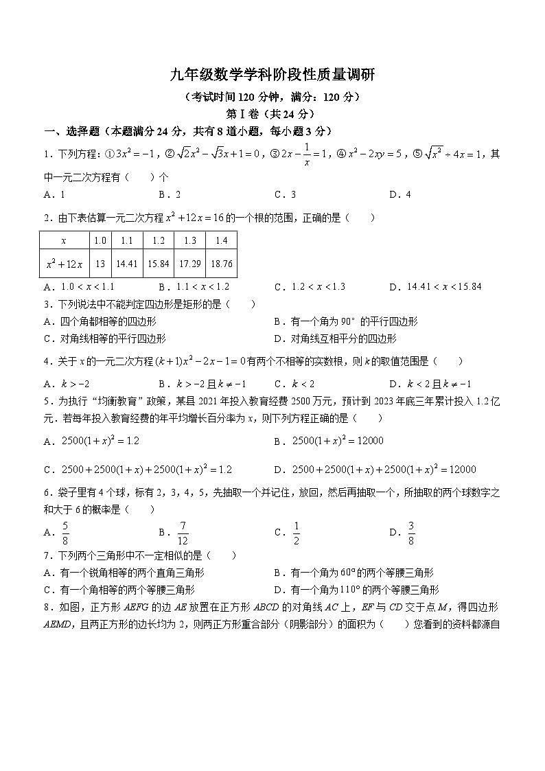 51，山東省青島市北區(qū)國開實驗學校2023-2024學年九年級上學期第一次月考數(shù)學試題()第1頁