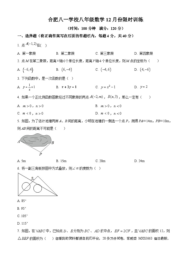 82,安徽省合肥市合肥八一学校2023-2024学年八年级上学期月考数学试题01