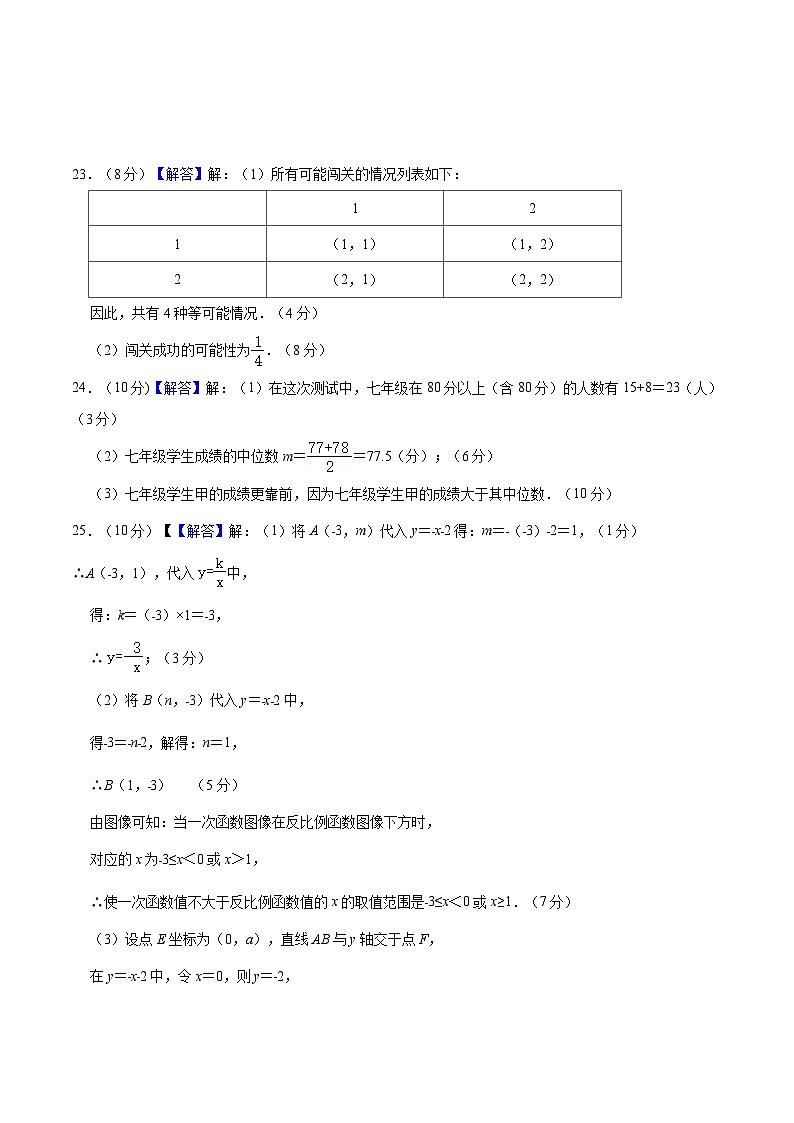 2024年初三中考第一次模拟考试试题:数学(甘肃卷)(参考答案及评分标准)第3页