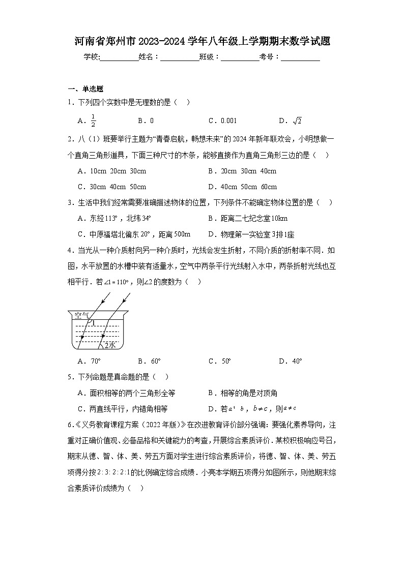 河南省郑州市2023-2024学年八年级上学期期末数学试题01