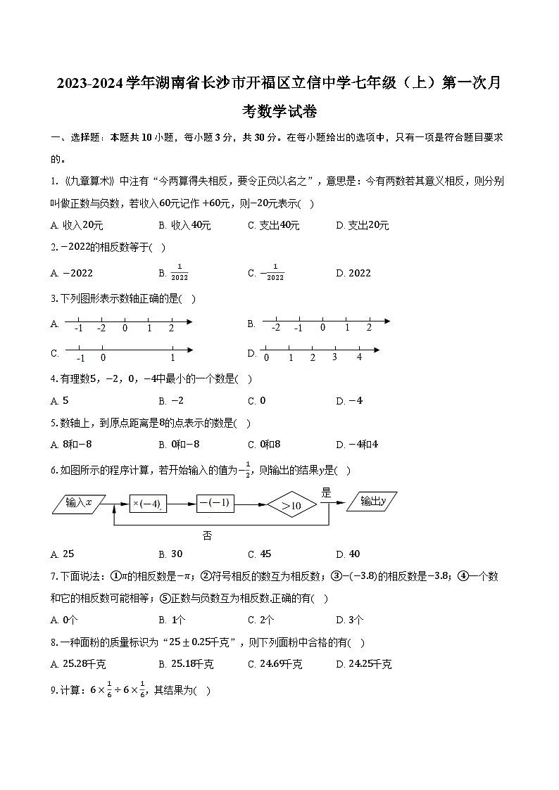 2023-2024学年湖南省长沙市开福区立信中学七年级(上)第一次月考数学试卷(含解析)01