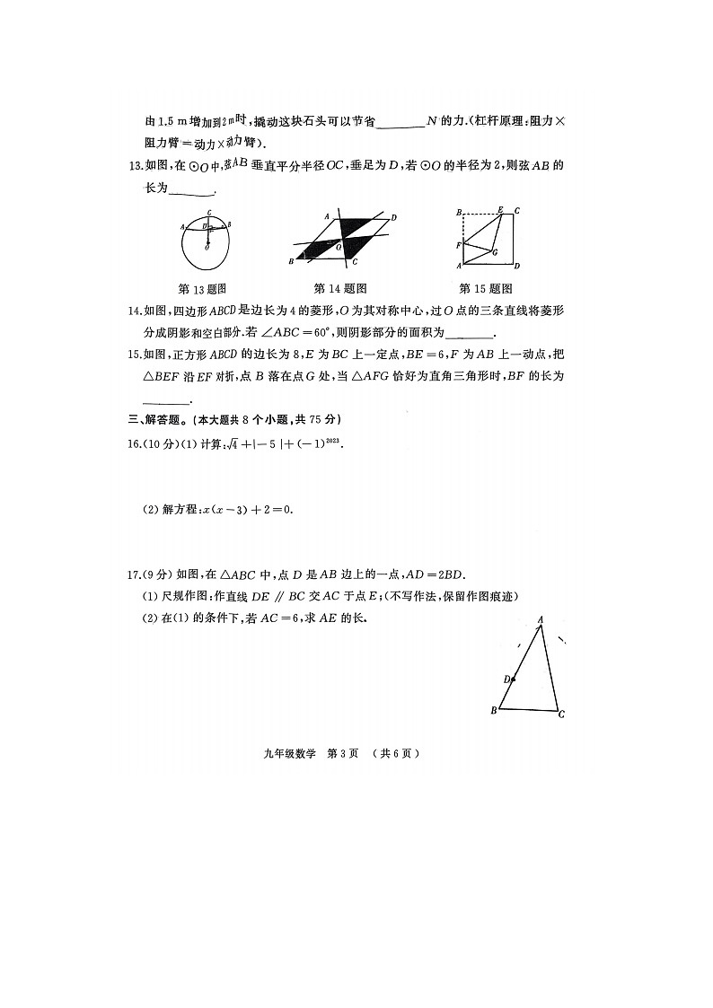 河南省驻马店市2023—2024学年九年级上学期期末数学试卷(含答案)第3页