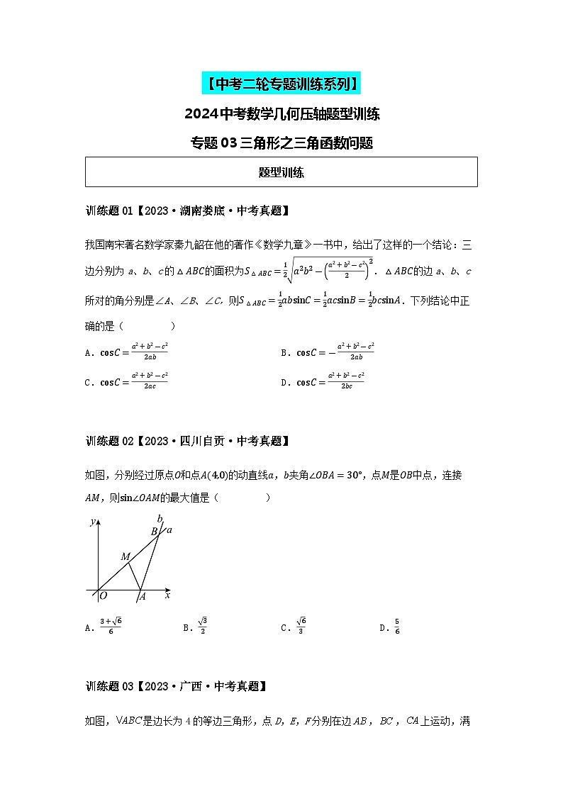 2024中考数学几何压轴专题训练-专题03三角形之三角函数问题(含解析)第1页