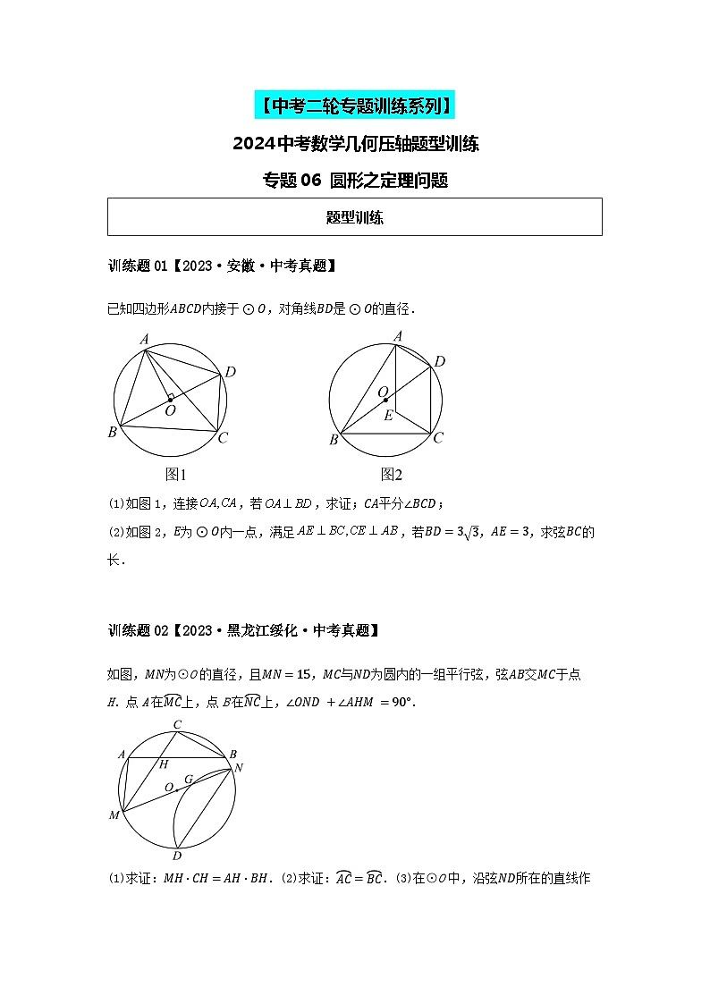 2024中考数学几何压轴专题训练-专题06圆形之定理问题(含解析)第1页