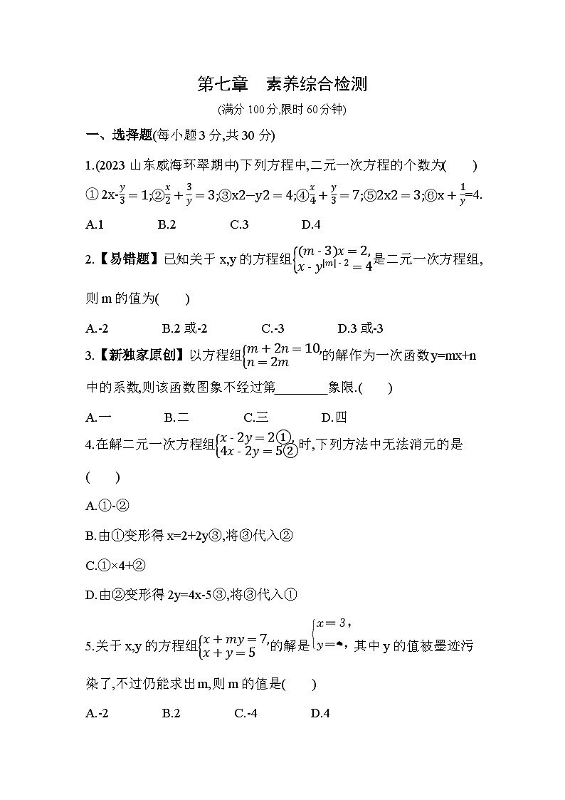 第七章 二元一次方程组综合检测——2024年鲁教版数学七年级下册精品同步练习01