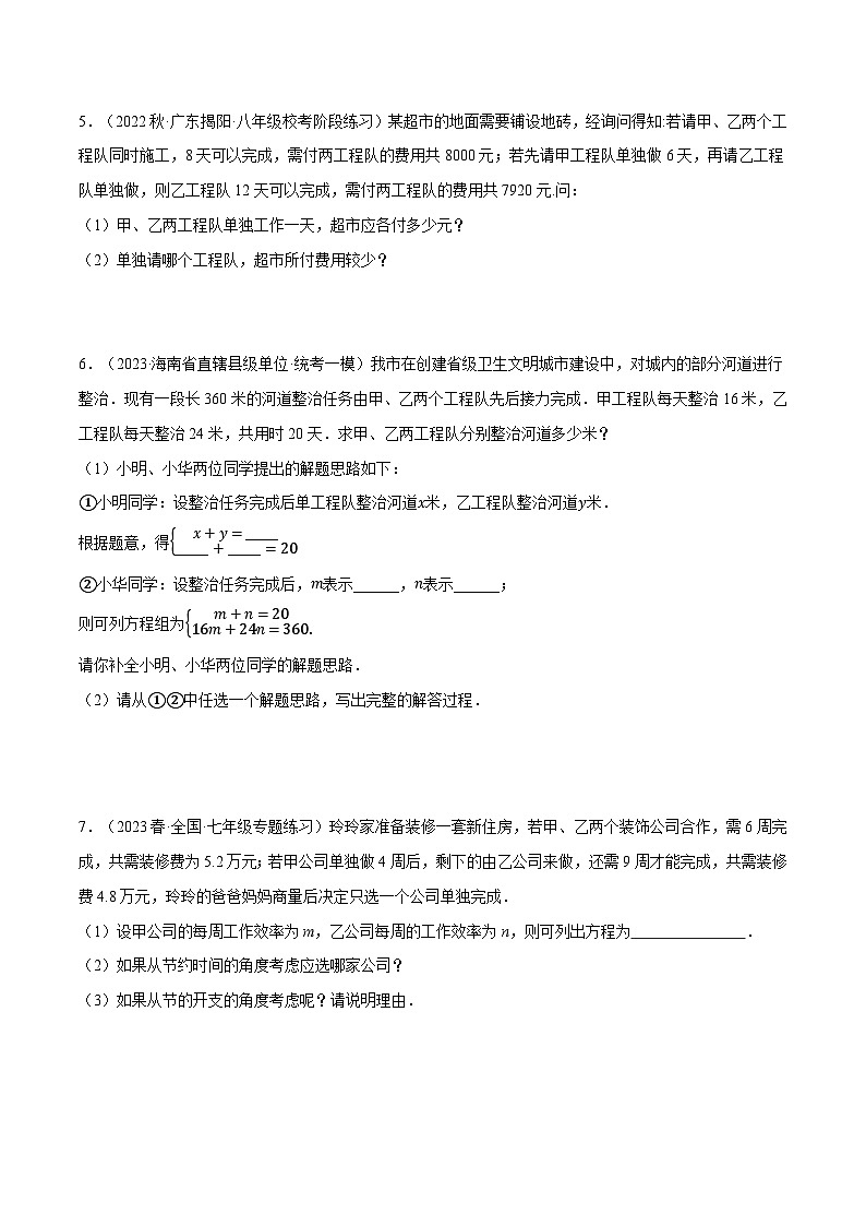 专题10.5 工程问题、数字问题与年龄问题(压轴题专项讲练)(苏科版)(原卷版)第3页