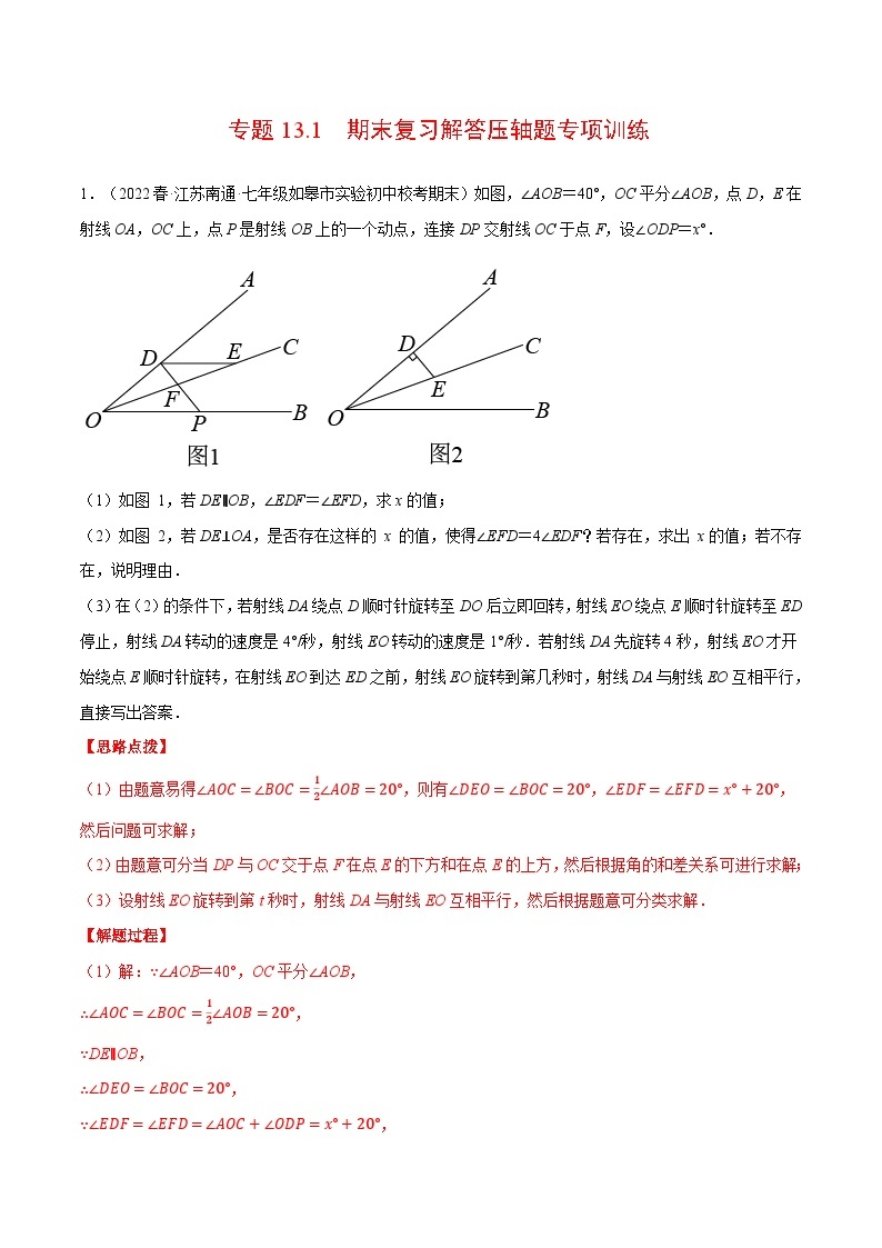 专题13.1 期末复习解答压轴题专项训练（压轴题专项训练）-2023-2024学年七年级数学下册压轴题专项高分突破（苏科版）01