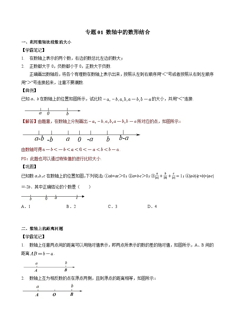 专题01 数轴中的数形结合-初中数学学科素养能力培优竞赛试题精选专练(原卷版)第1页