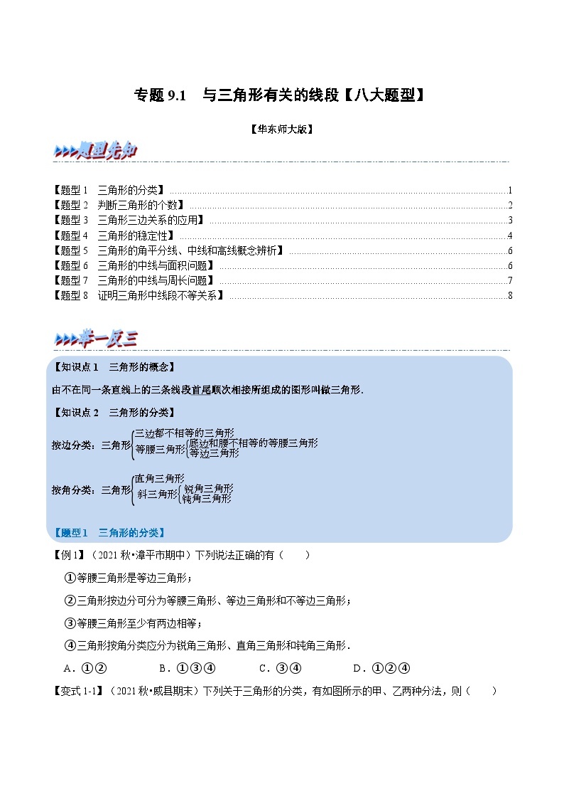 专题9.1 与三角形有关的线段-2023-2024学年七年级数学下册讲练测（华东师大版）01