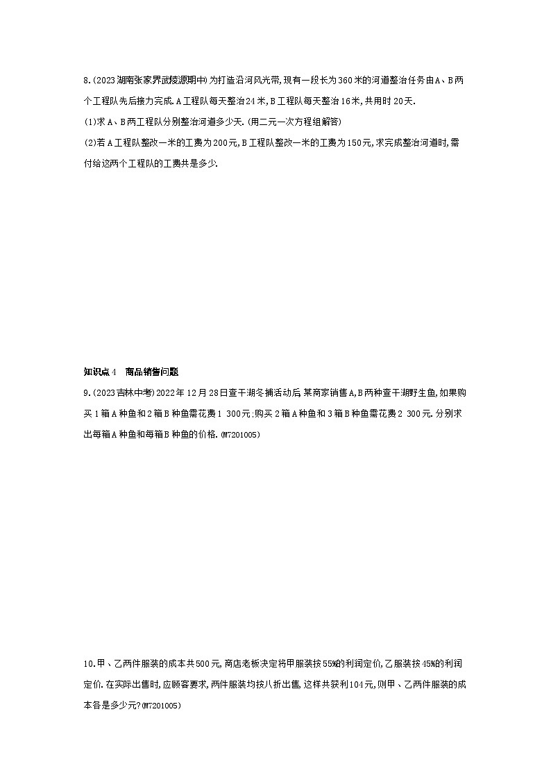 1.3 二元一次方程组的应用——2024年湘教版数学七年级下册精品同步练习03