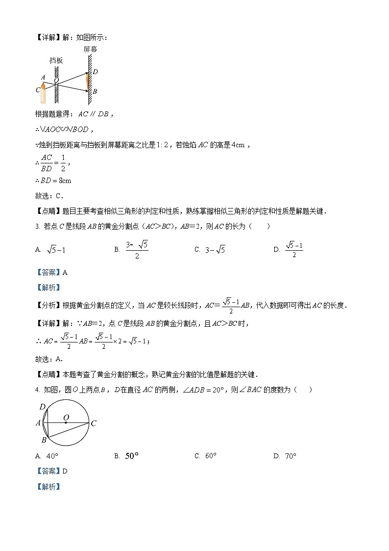 浙江省嘉兴市秀洲区九年级上学期期末数学试题(解析版)第2页