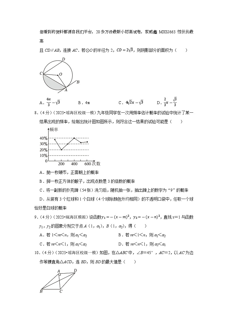 2023年安徽省合肥市瑶海区众望初级中学中考数学一模试卷02