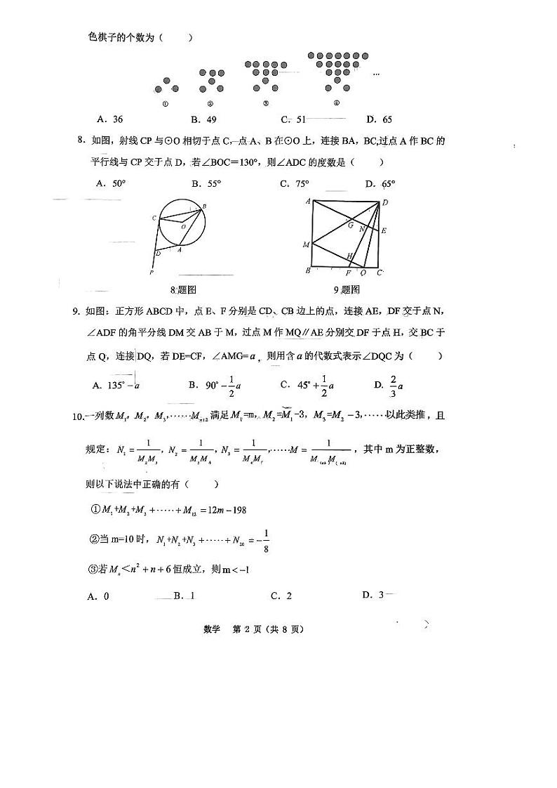 重庆市鲁能巴蜀中学20230-2024学年九年级下学期第一次月考数学试卷第2页