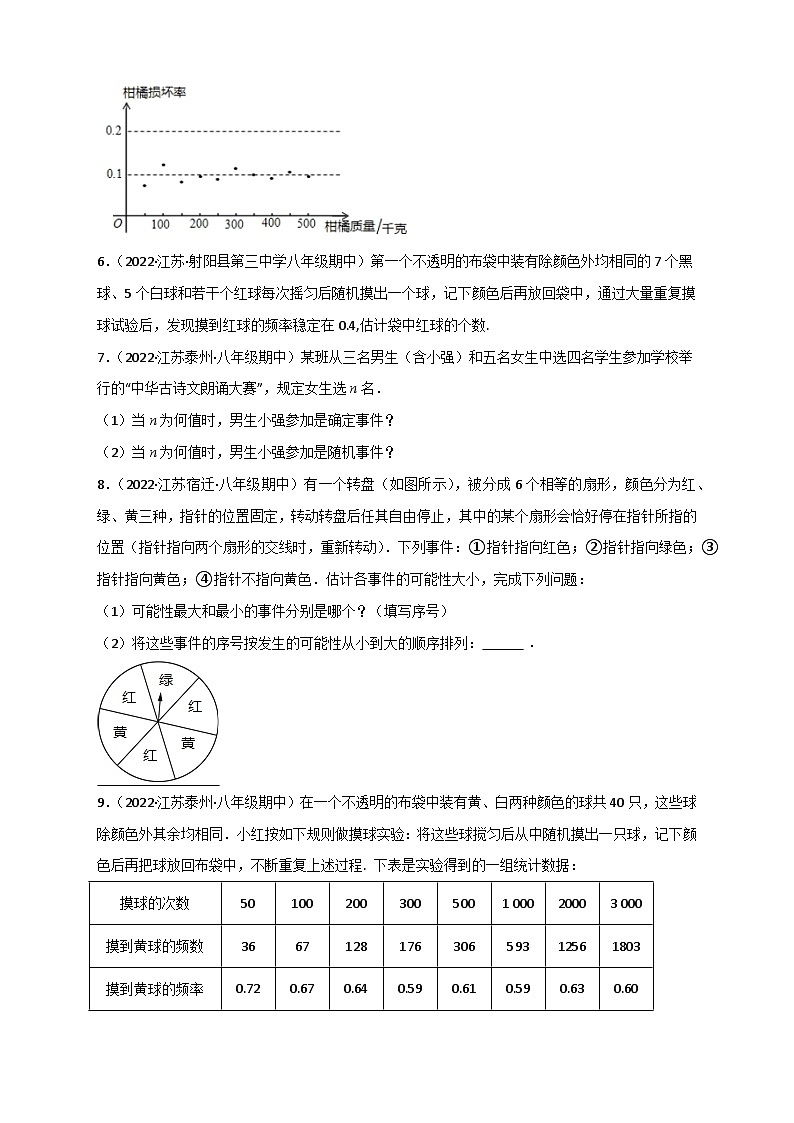 专题02 认识概率最新期中真题-【微专题】2022-2023学年八年级数学下册常考点微专题提分精练(苏科版)03