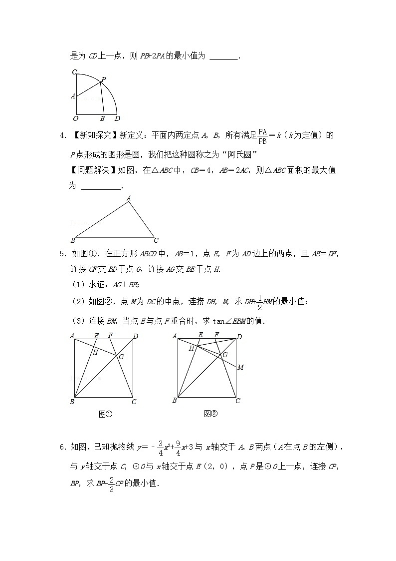 备战中考数学《重难点解读•专项训练》专题03 阿氏圆(专项训练)02