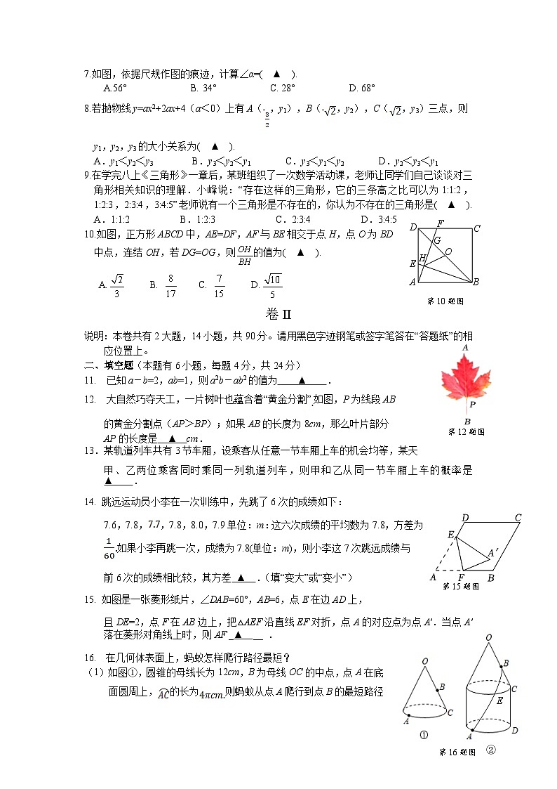 浙江省金衢十二校联考2023届九年级中考模拟数学试卷(含答案)02