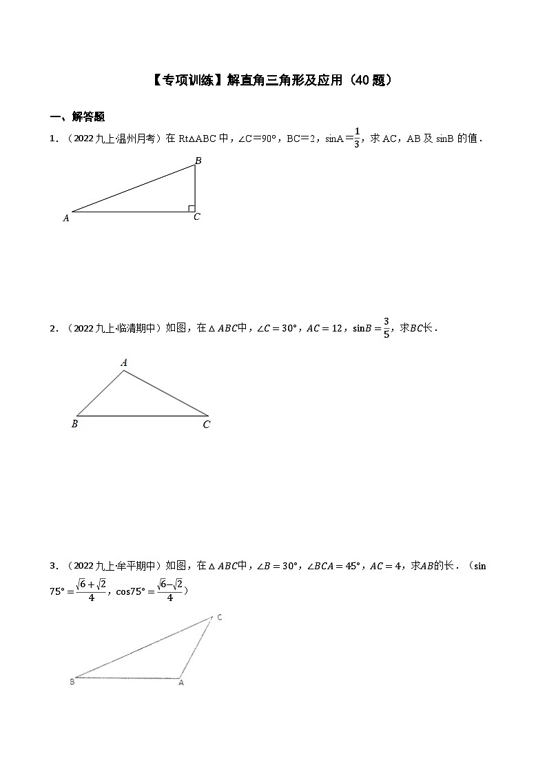 【专项训练】解直角三角形及应用(40题)(原卷版)第1页