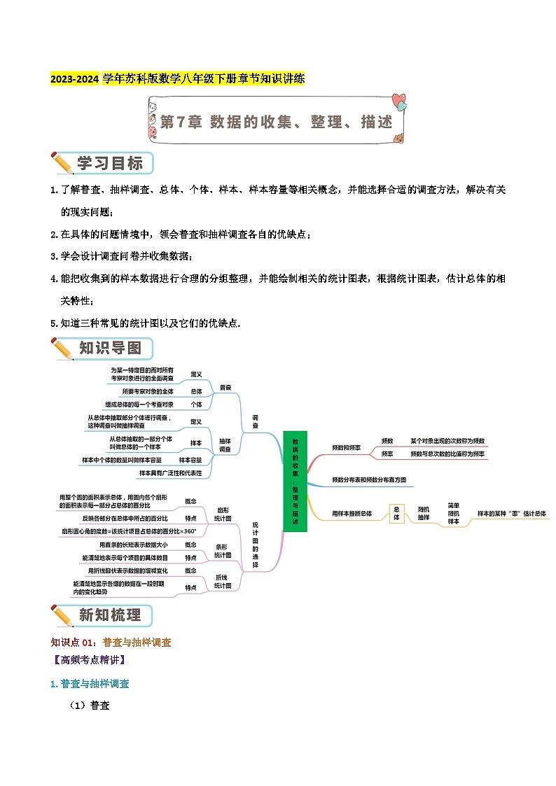 第7章《数据的收集、整理、描述》-2023-2024学年数学八年级下册章节复习讲义(苏科版)01