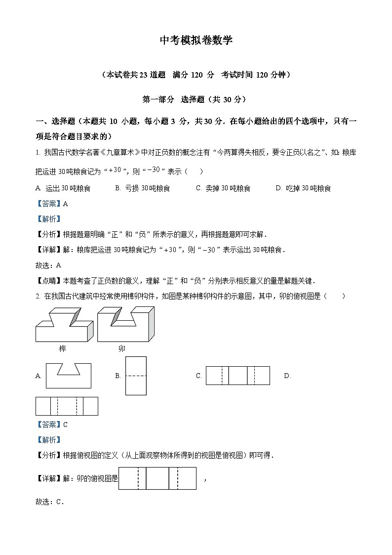 2024年辽宁省沈阳市部分学校 中考模拟(一模)数学模拟试题(原卷版+解析版)01