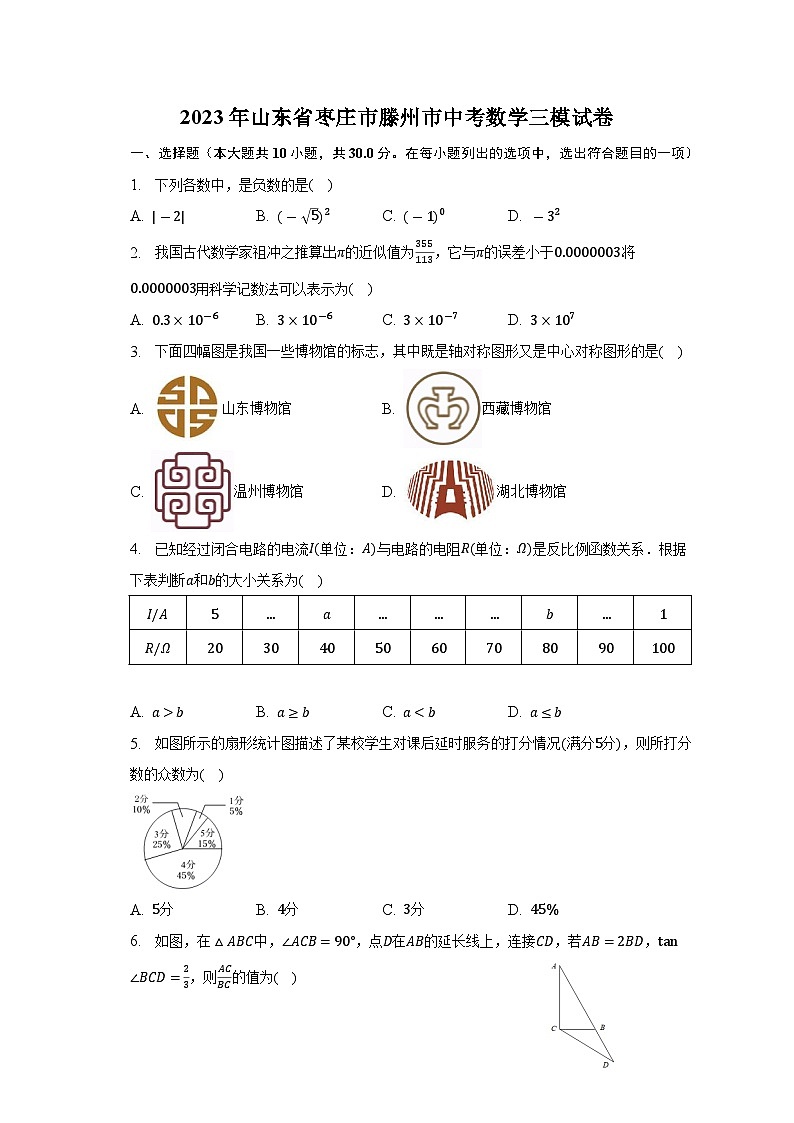 山东省枣庄市滕州市2023届九年级学业水平模拟考试(三)数学试卷(含解析)第1页