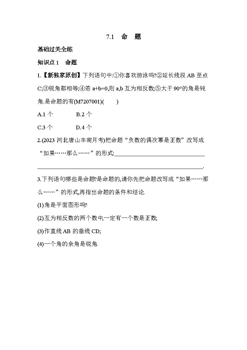 7_1 命 题--2024年冀教版数学七年级下册精品同步练习03