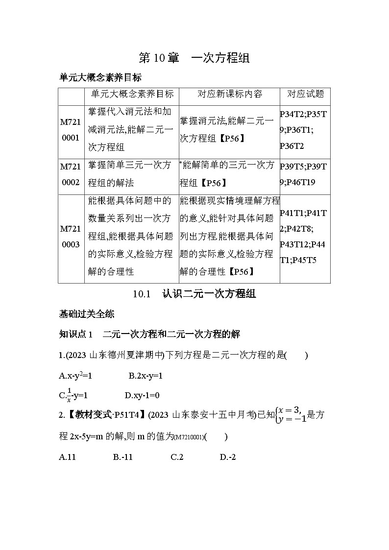 10.1 认识二元一次方程组--2024年青岛版数学七年级下册精品同步练习01