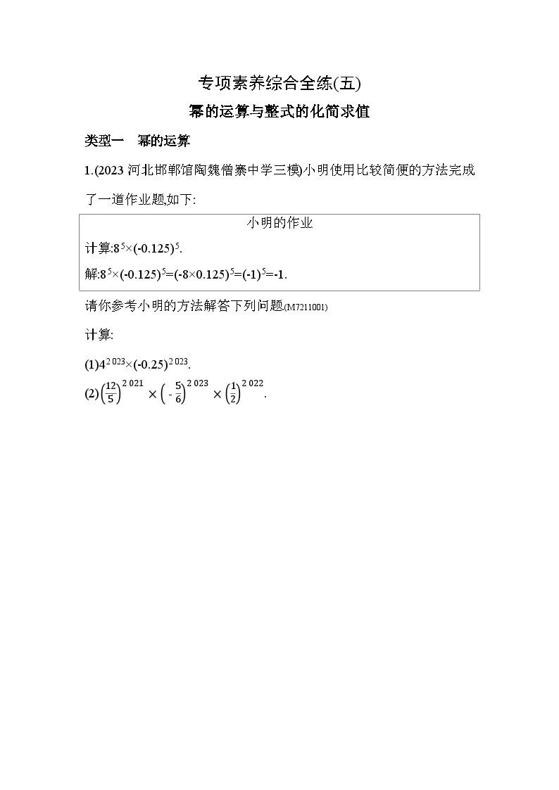 05-专项素养综合全练(五)幂的运算与整式的化简求值--2024年青岛版数学七年级下册精品同步练习01