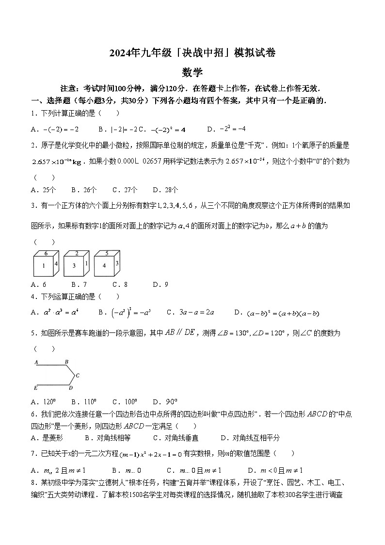 2024年河南省驻马店市平舆县中考一模数学模拟试题01