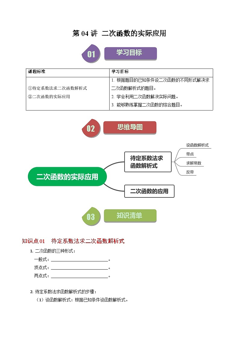 第04讲 二次函数的实际应用与综合(原卷版)第1页