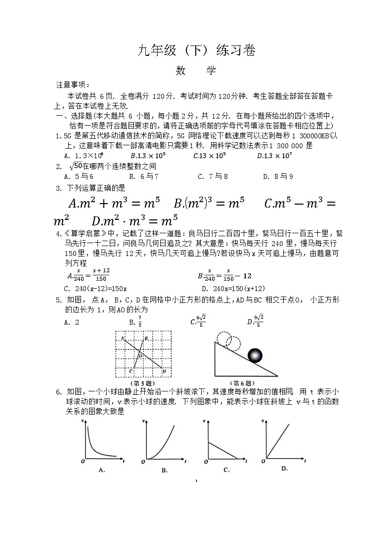 江苏省南京师范大学附属中学树人学校2023—2024学年九年级下学期3月月考数学试卷第1页
