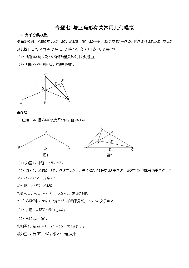中考数学二轮复习考点培优专练专题七 与三角形有关常用几何模型(2份打包,原卷版+解析版)01