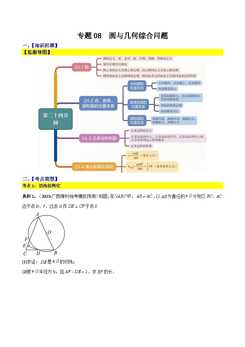 中考数学二轮复习考点提分特训专题08 圆与几何综合问题(原卷版) 第1页