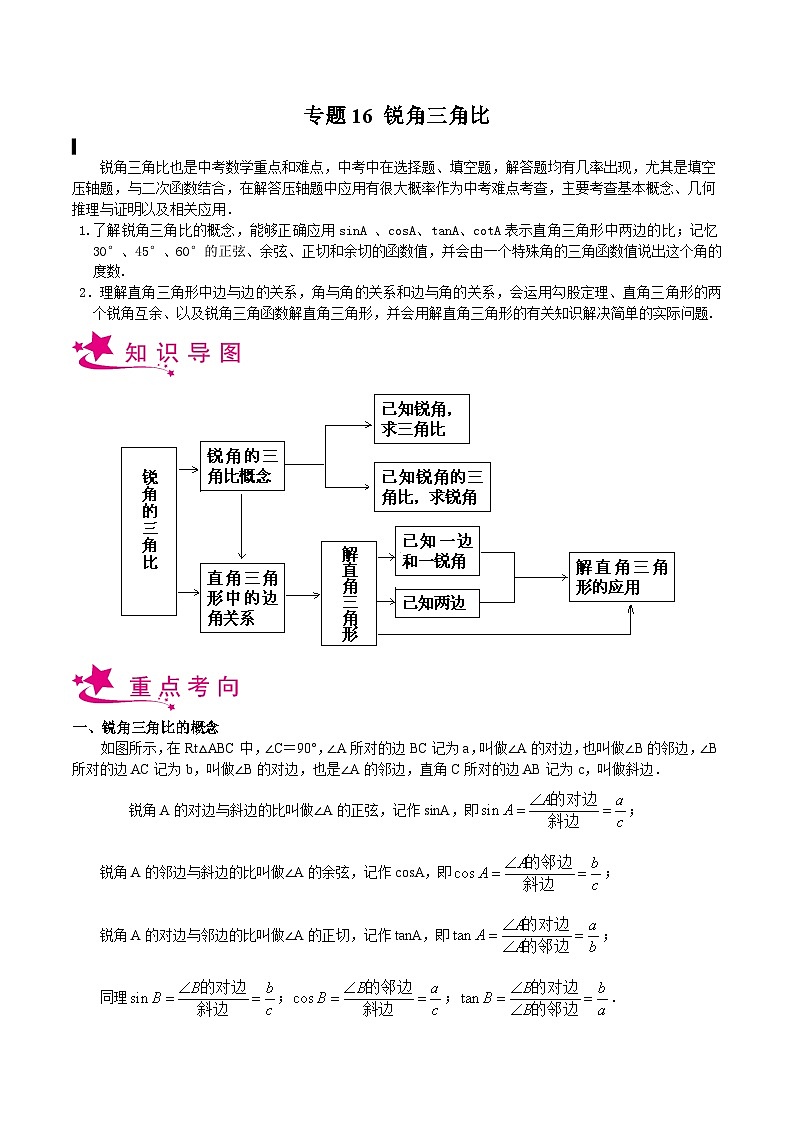 备战2024年中考数学一轮复习考点帮(上海专用)专题16锐角三角比(原卷版+解析)第1页
