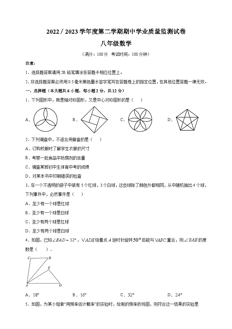 南京市秦淮区2022-2023学年八年级下学期期中数学试卷(含答案解析)01