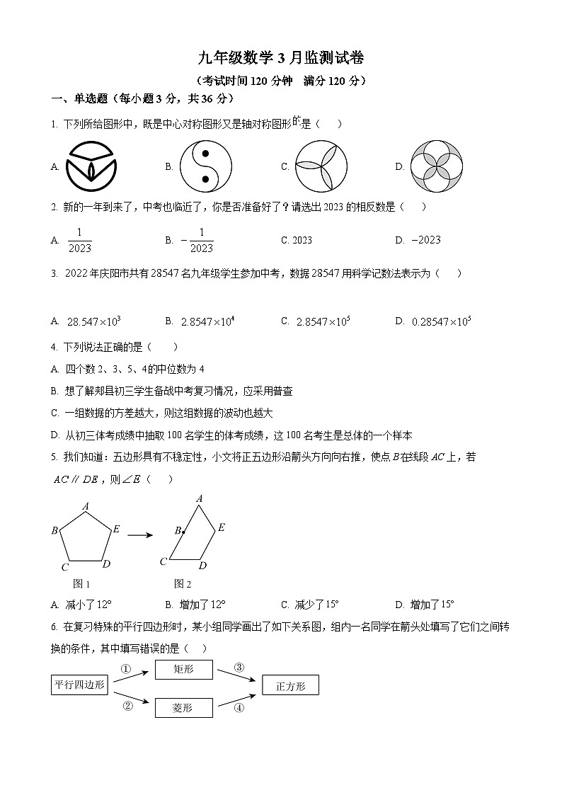 精品解析:四川省泸州市合江县合江少岷初中2023-2024学年九年级下学期3月月考数学试题(原卷版)第1页