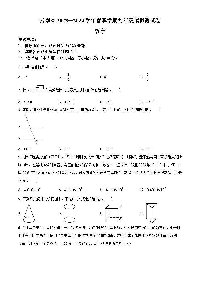 2024年云南省曲靖市会泽县会泽县马路乡中学校中考数学模拟预测试题(原卷版+解析版)01