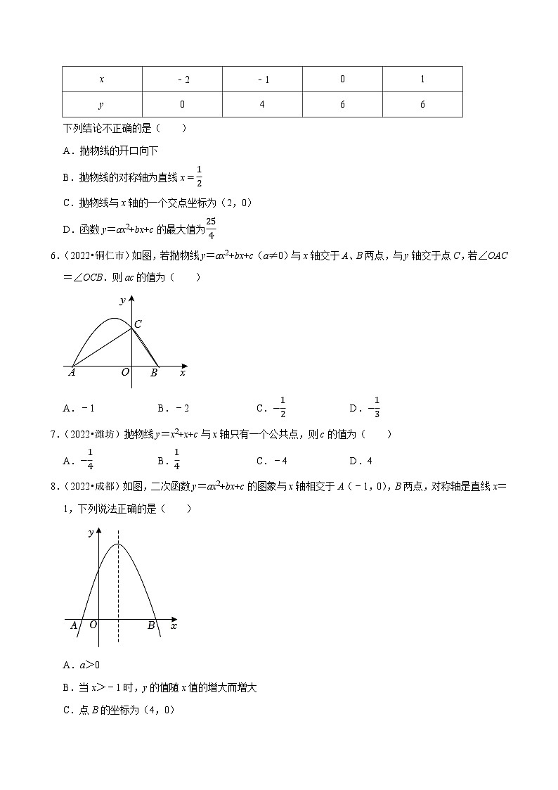 专题17二次函数与方程、不等式(优选真题60道)-学易金卷:三年(2021-2023)中考数学真题分项汇编【全国通用】(原卷版)第2页