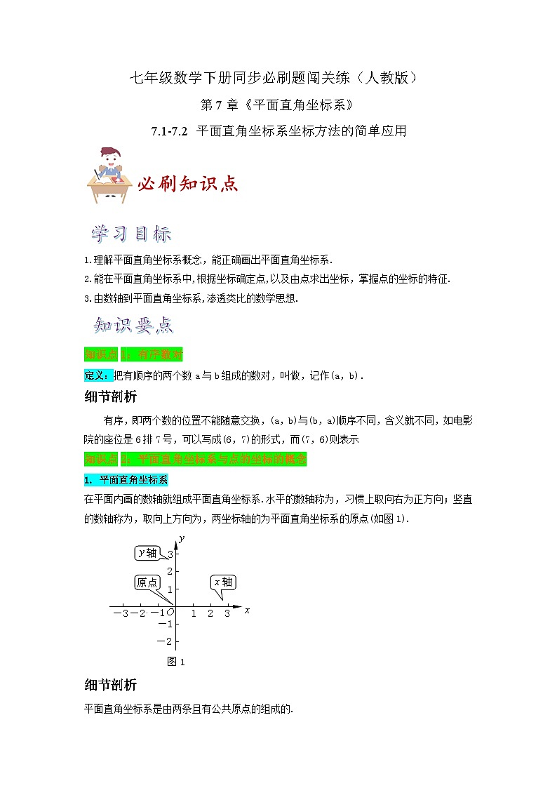 必刷知识点7.1-7.2 平面直角坐标系 坐标方法的简单应用(原卷版)-2023-2024学年七年级数学下册同步必刷题闯关练(人教版)第1页