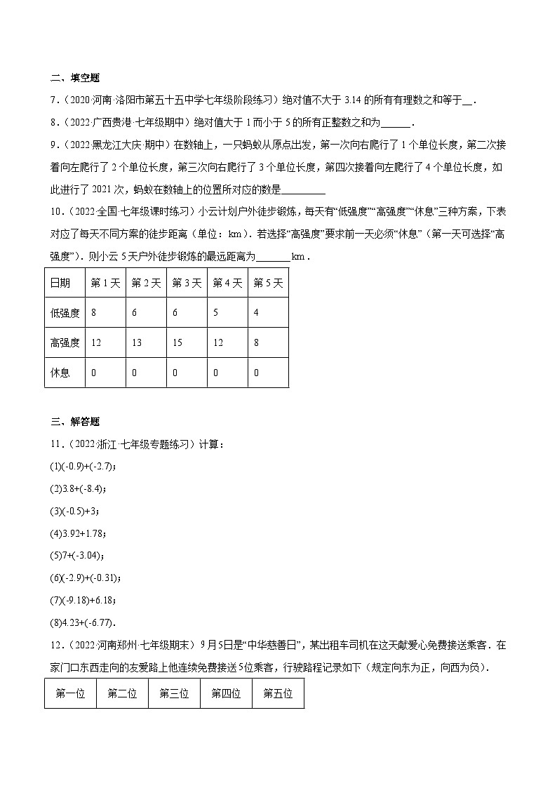 2023年中考数学压轴真题汇编(全国通用)2.4有理数的加法(分层练习)(原卷版+解析)02
