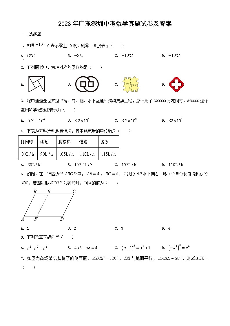 2023年廣東深圳中考數(shù)學(xué)真題試卷及答案(word版)第1頁