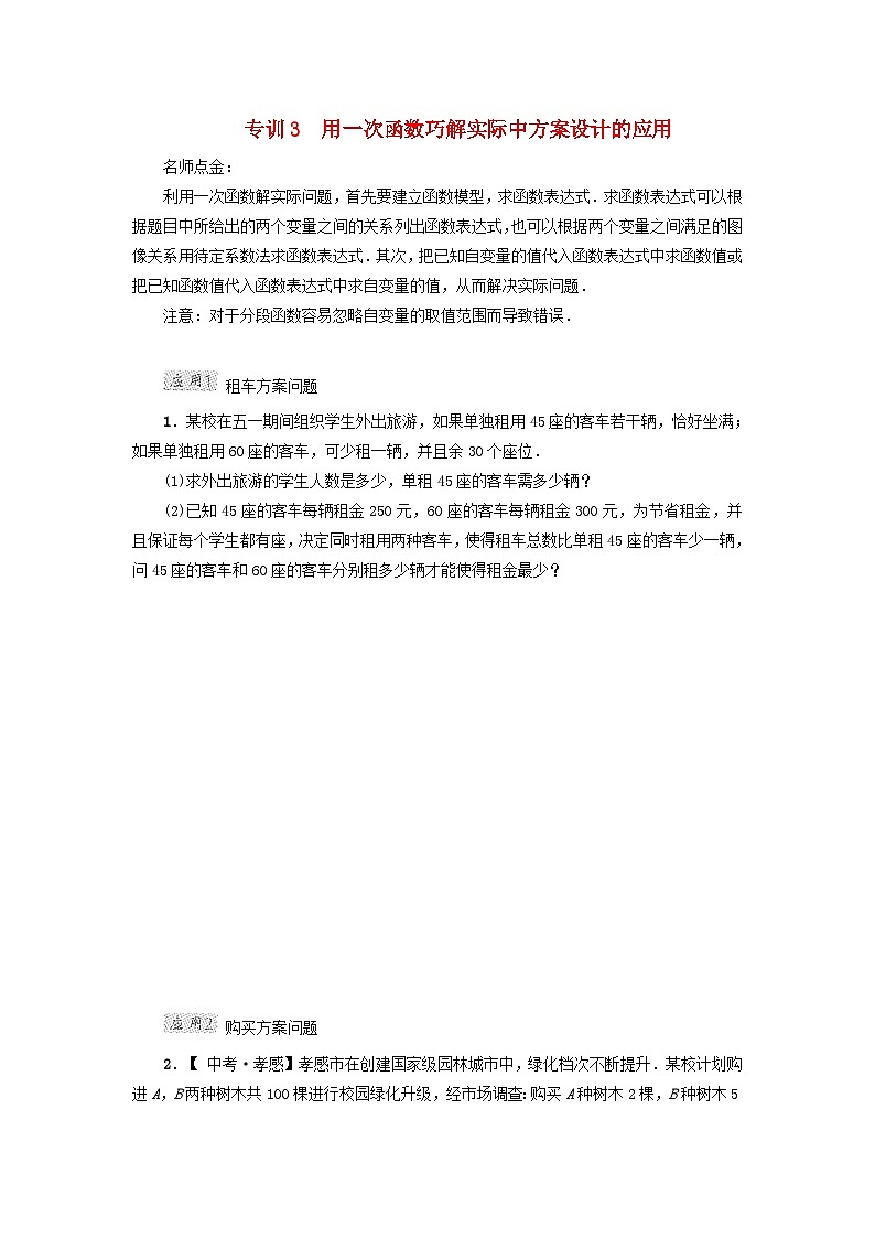 2024八下第21章一次函数阶段方法技巧训练二专训3用一次函数巧解实际中方案设计的应用(冀教版)01