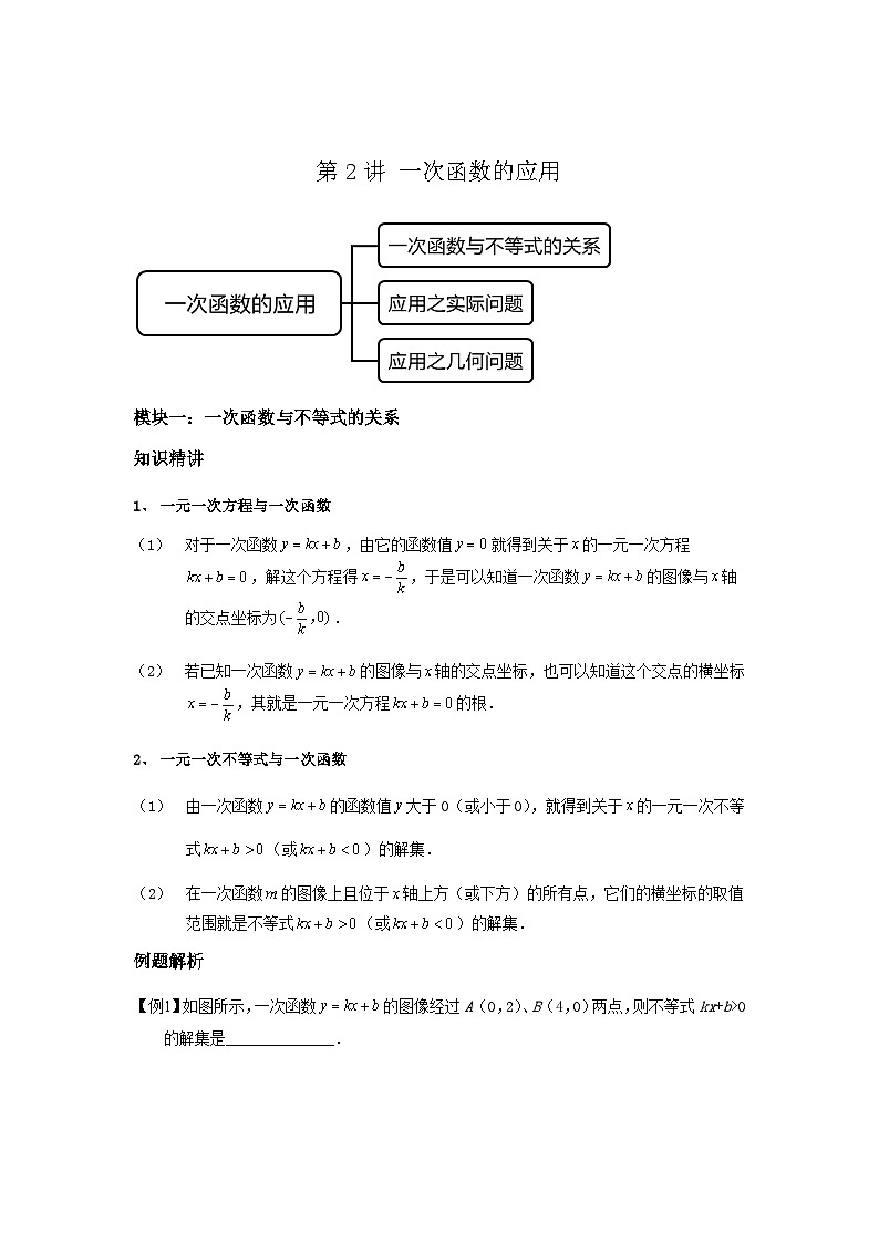 沪教版八年级数学辅导讲义第2讲一次函数的应用(讲义)原卷版+解析01