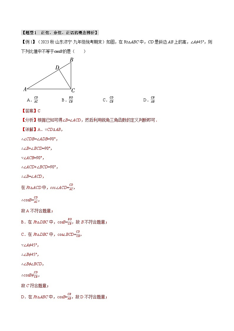 中考数学一轮复习专题1.1 锐角的三角函数【十大题型】(举一反三)(北师大版)(解析版)02