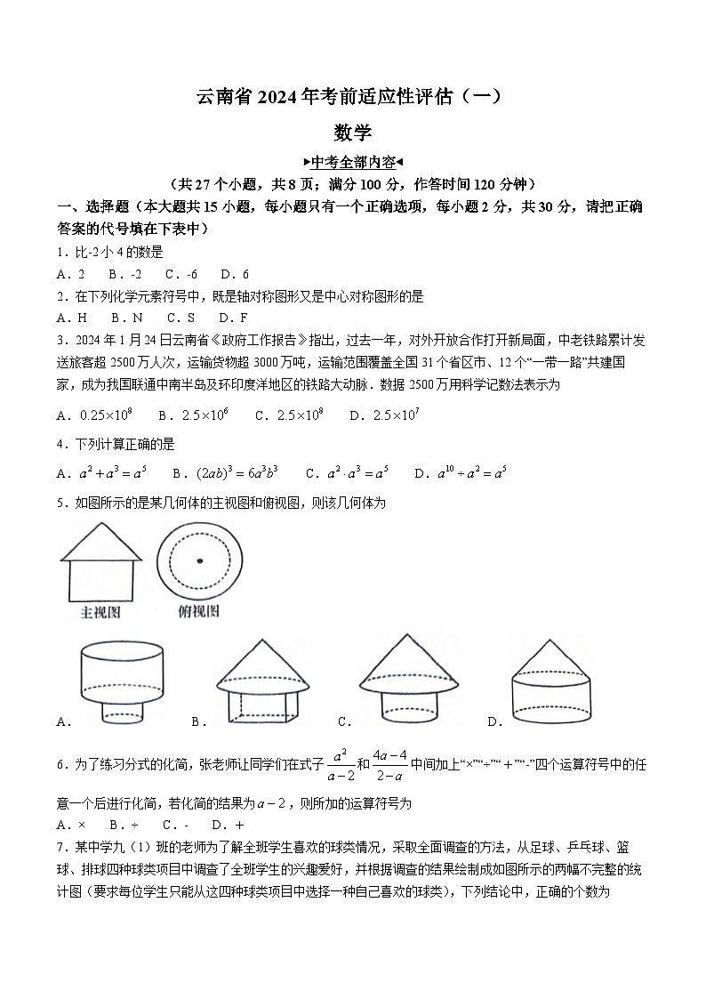 2024年云南省昭通市巧家縣大寨中學中考考前適應性評估數(shù)學模擬預測題（一）第1頁