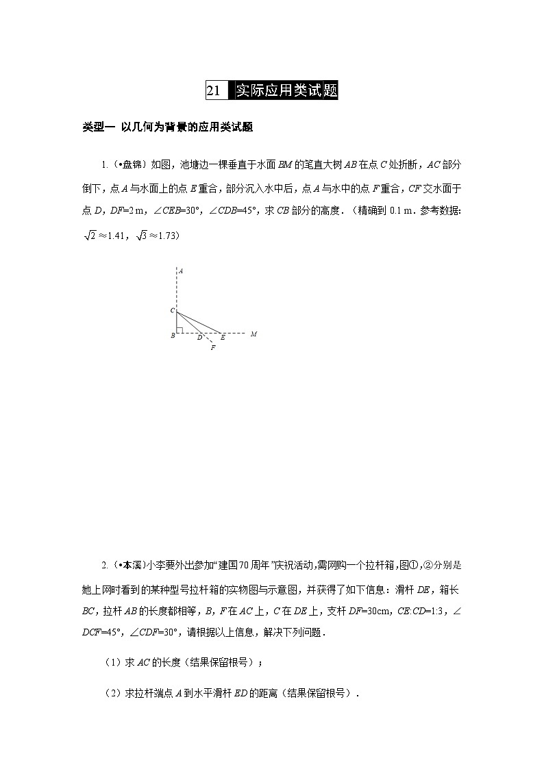 2023年初中数学中考专项分类强化训练(含答案):21 实际应用类试题(通用版)第1页