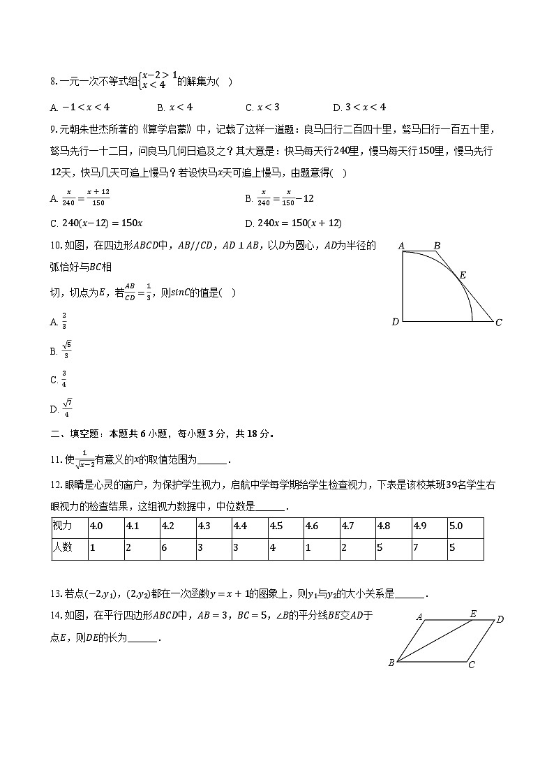 2024年湖南省长沙市周南教育集团中考数学诊断试卷(一)(含解析)第2页