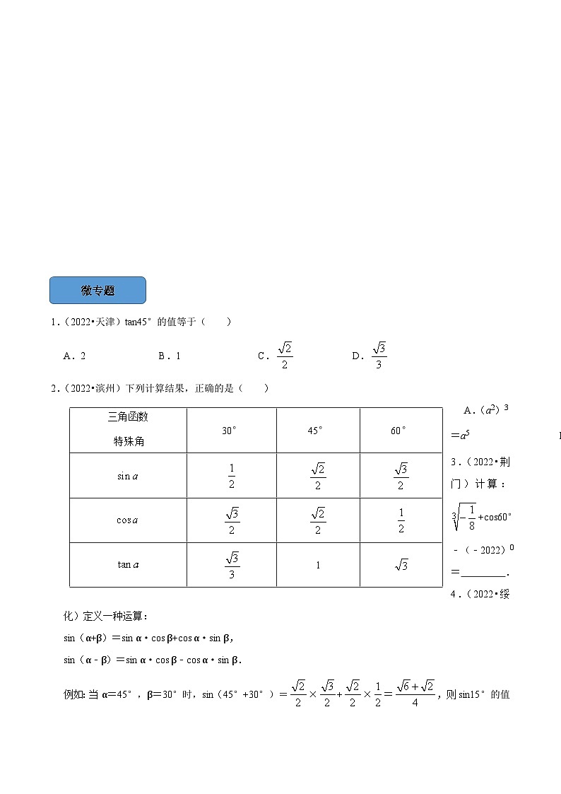 专题22 锐角三角函数篇(原卷版)第2页