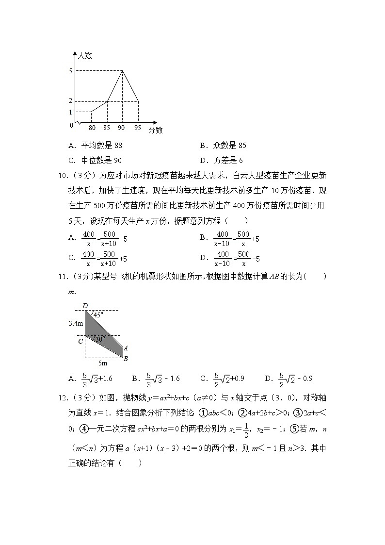 2024年黑龙江省绥化市肇东市五校联考中考数学模拟试卷(含解析)第3页